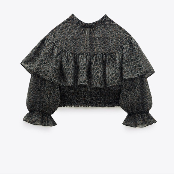 Zara Metallic Thread Printed Crop Blouse - Picture 3 of 12